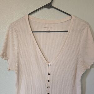 American Eagle | Cream Ruffle Edge Short Sleeve Top Size XL